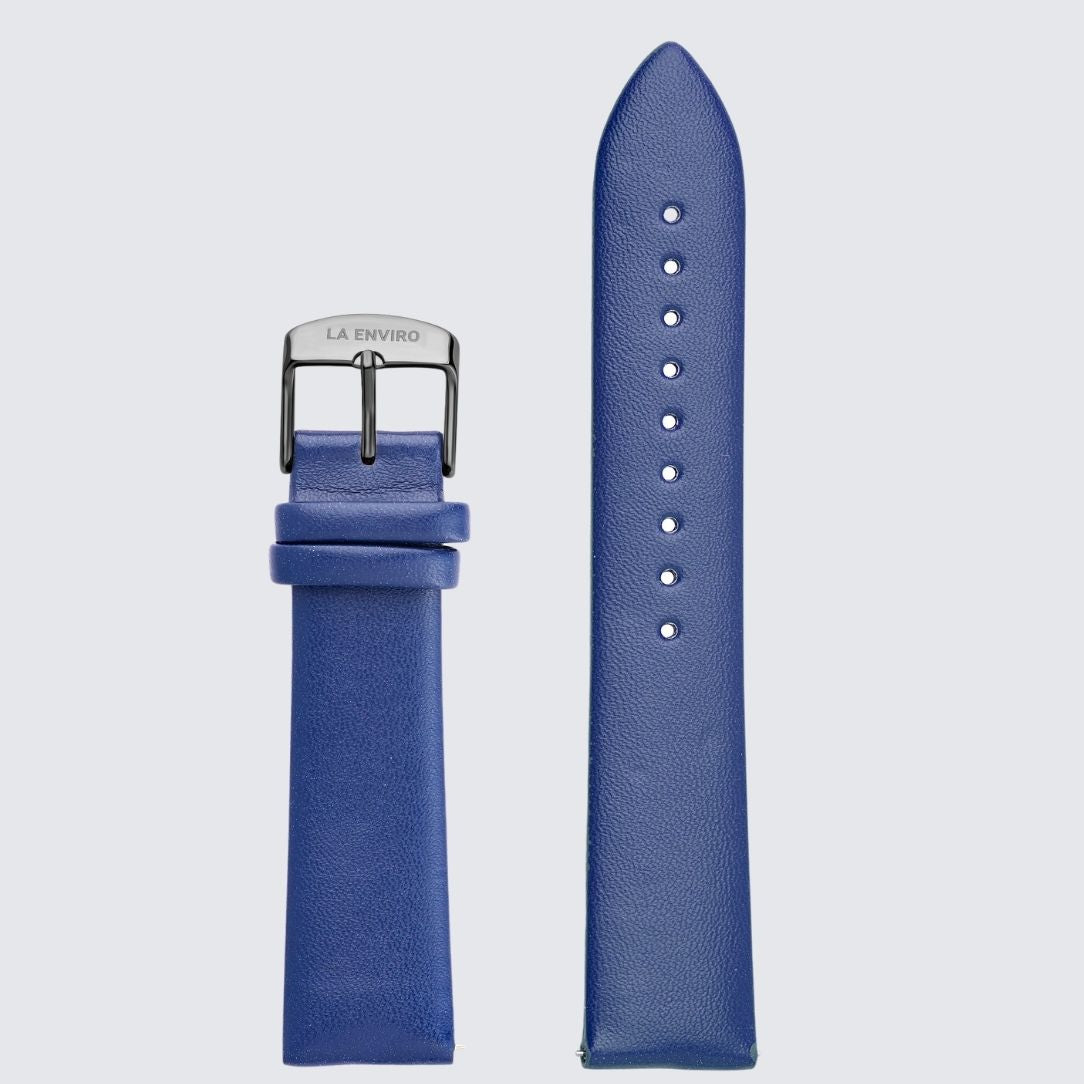 Blue Vegan Leather Unstitched Strap with Black color Buckle and quick release pin