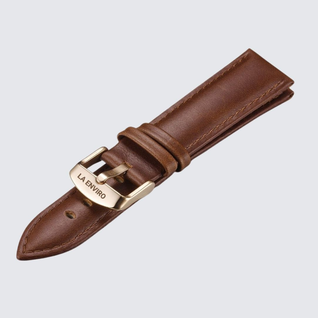 Brown Vegan Leather Strap with Gold color Buckle