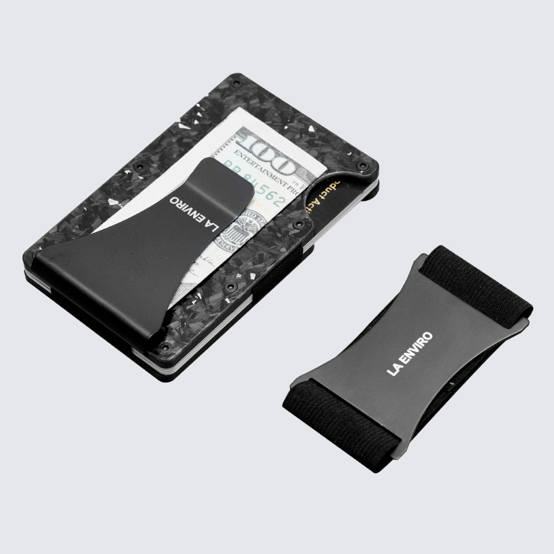 Gloss Silver color LORNE Forged Carbon Wallet with Extra replaceable elastic