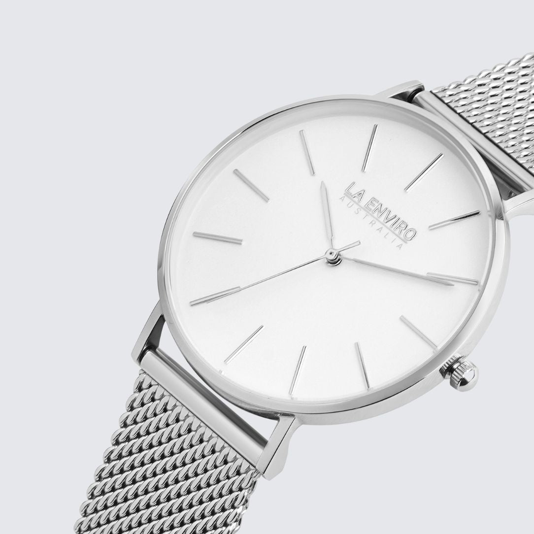 Silver Watch With Silver Mesh Strap I TIERRA 40 MM