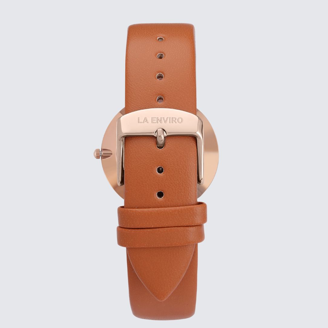 Rose Gold Classic Watch With Tan Strap I 40 MM
