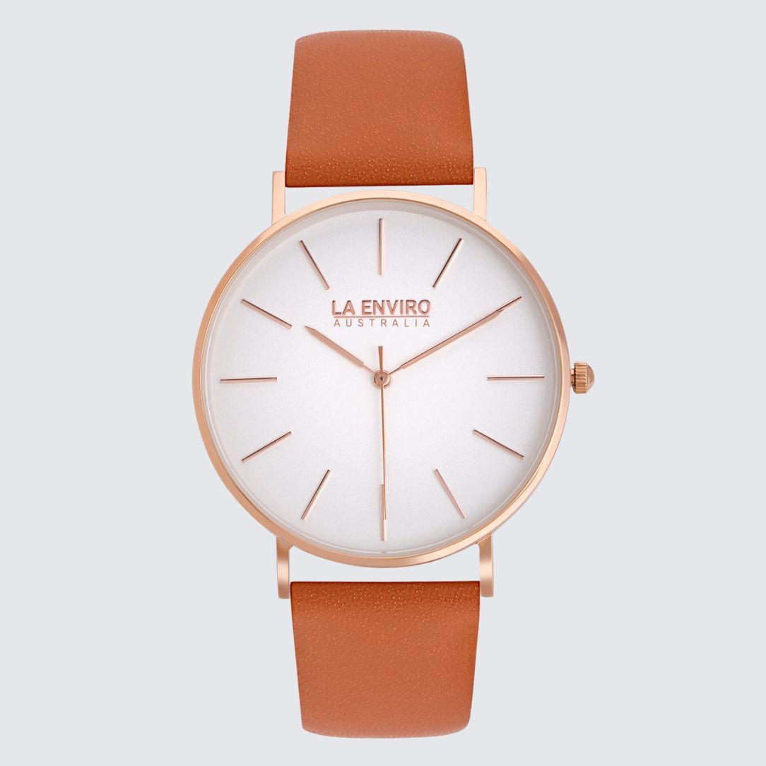 Rose Gold Classic Watch With Tan Strap I 40 MM
