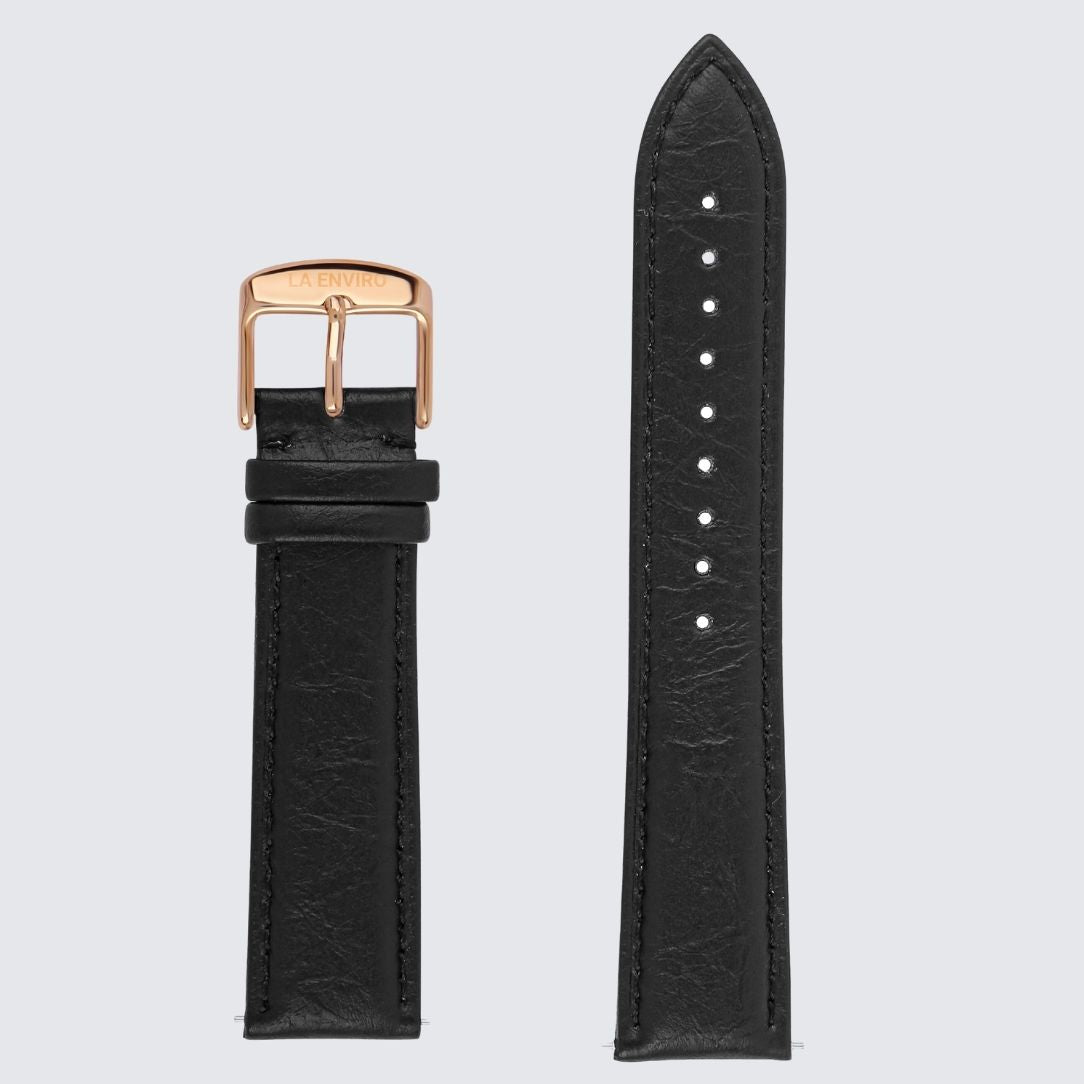 Black Pineapple Leather Watch Strap with Rose gold Buckle and quick release pin