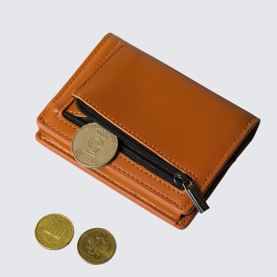 Back side of Tan color STANLEY Wallet with coin pocket