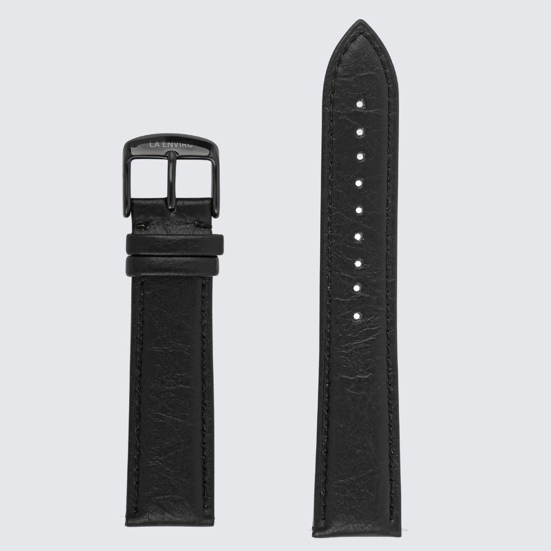 Black Pineapple Leather Watch Strap with Black color Buckle and quick release pin