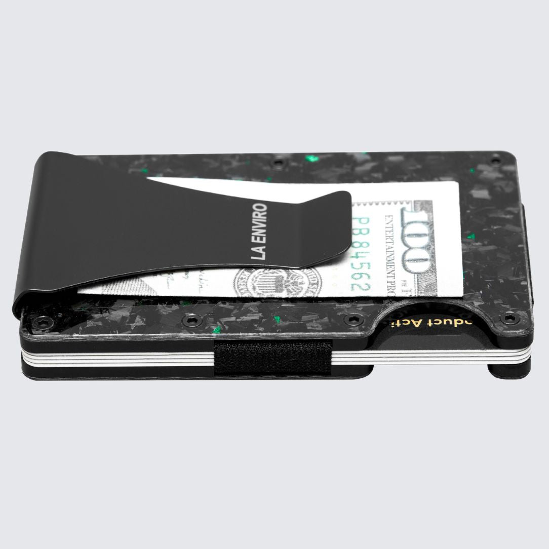 Gloss Green color LORNE Forged Carbon Wallet Money Clip attachments