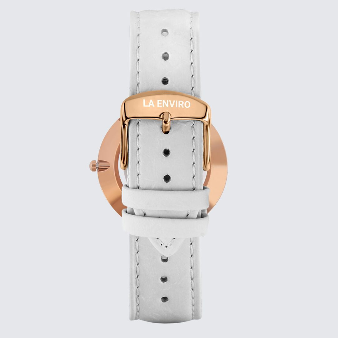 Rose Gold Marble Watch With White Pineapple Leather Strap I 40 MM