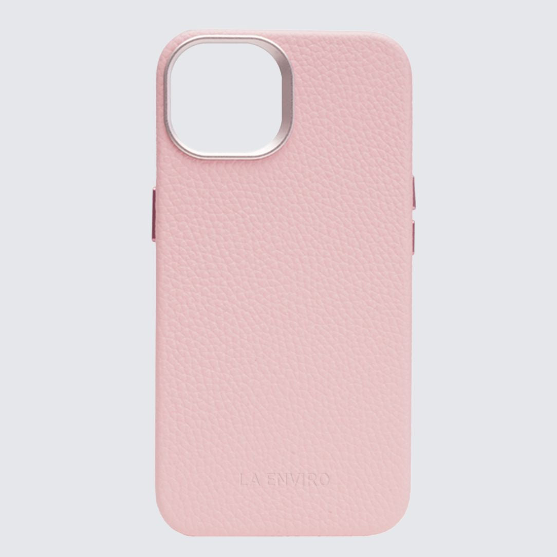 Pink textured phone case on a light gray background
