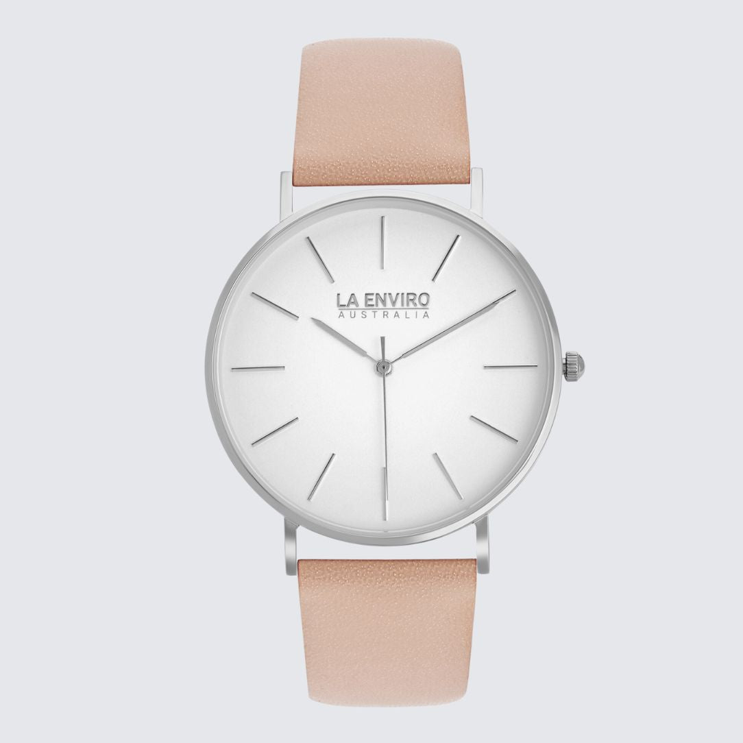 Silver Classic Watch With Pink Strap I 40 MM