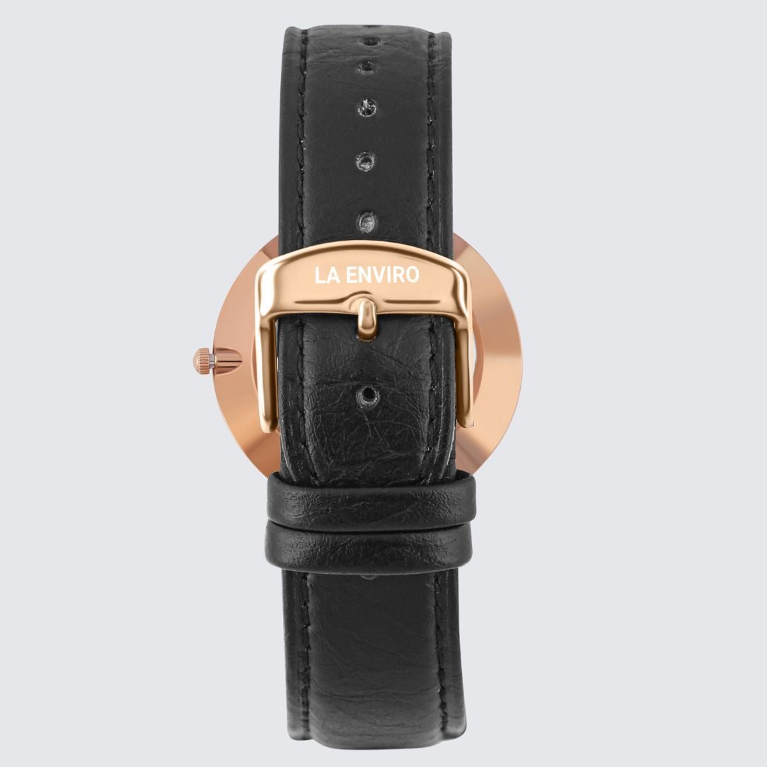 Rose Gold Marble Watch With Pineapple Leather Black Strap I 40 MM
