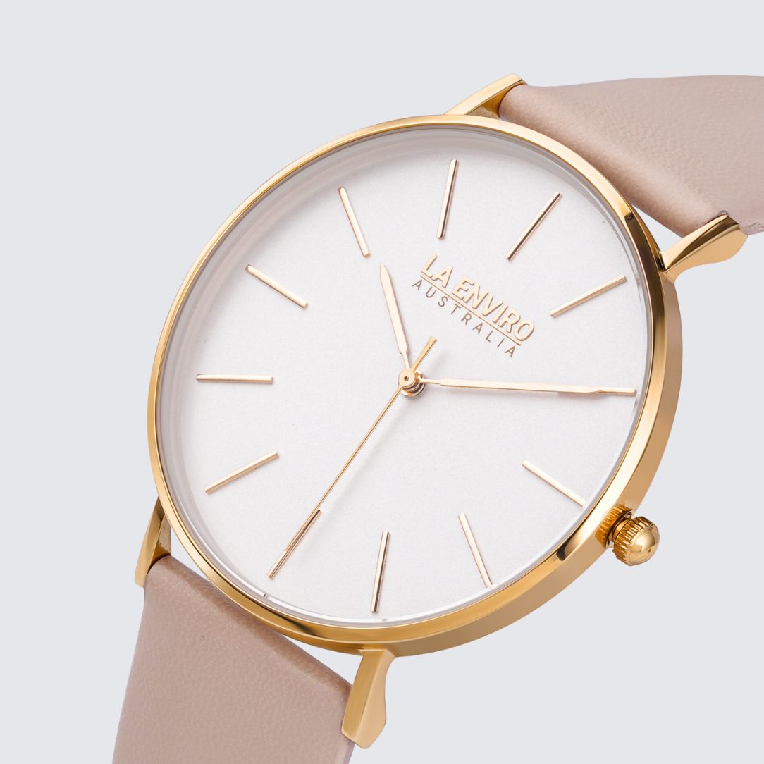 Gold Classic Watch with Pink Strap  I 40 MM
