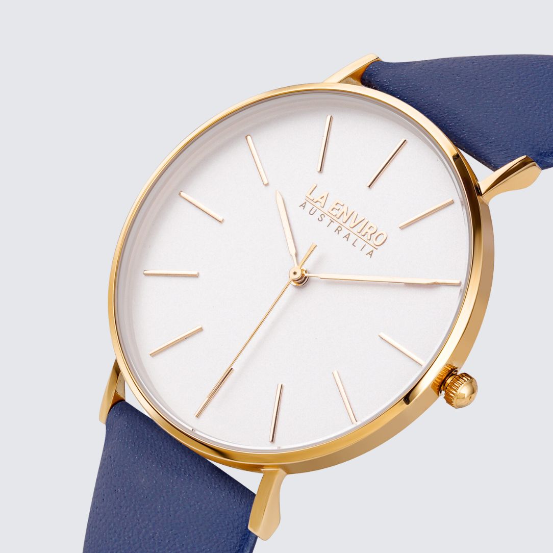 Gold Classic Watch with Blue Strap  I 40 MM