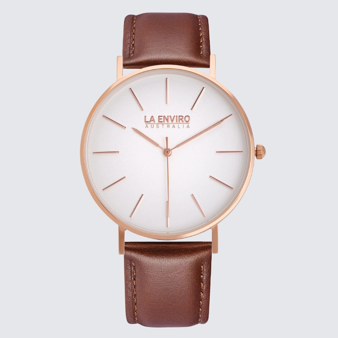 Rose Gold Watch With Brown Strap I TIERRA 40 MM