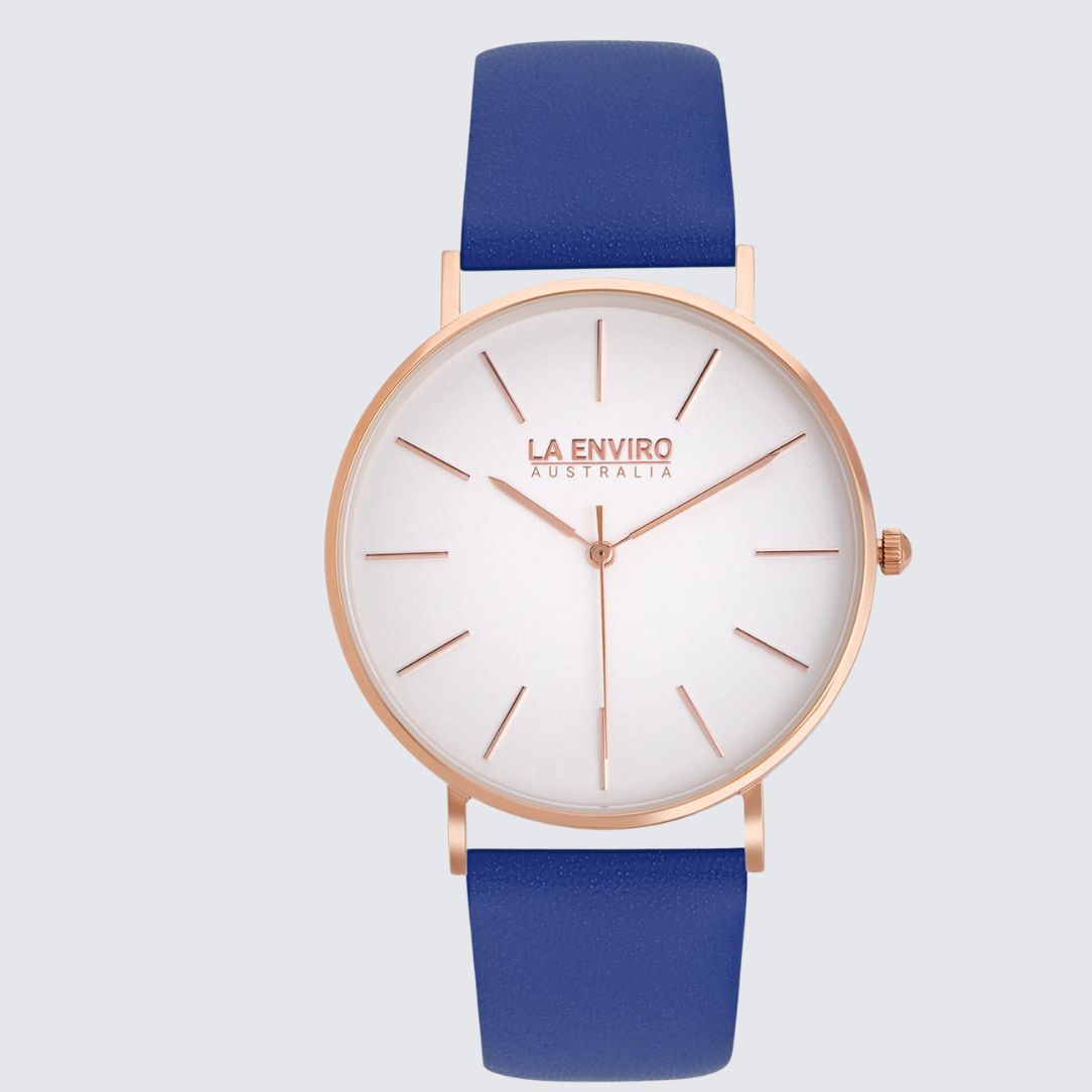Rose Gold Classic Watch With Blue Strap I 40 MM