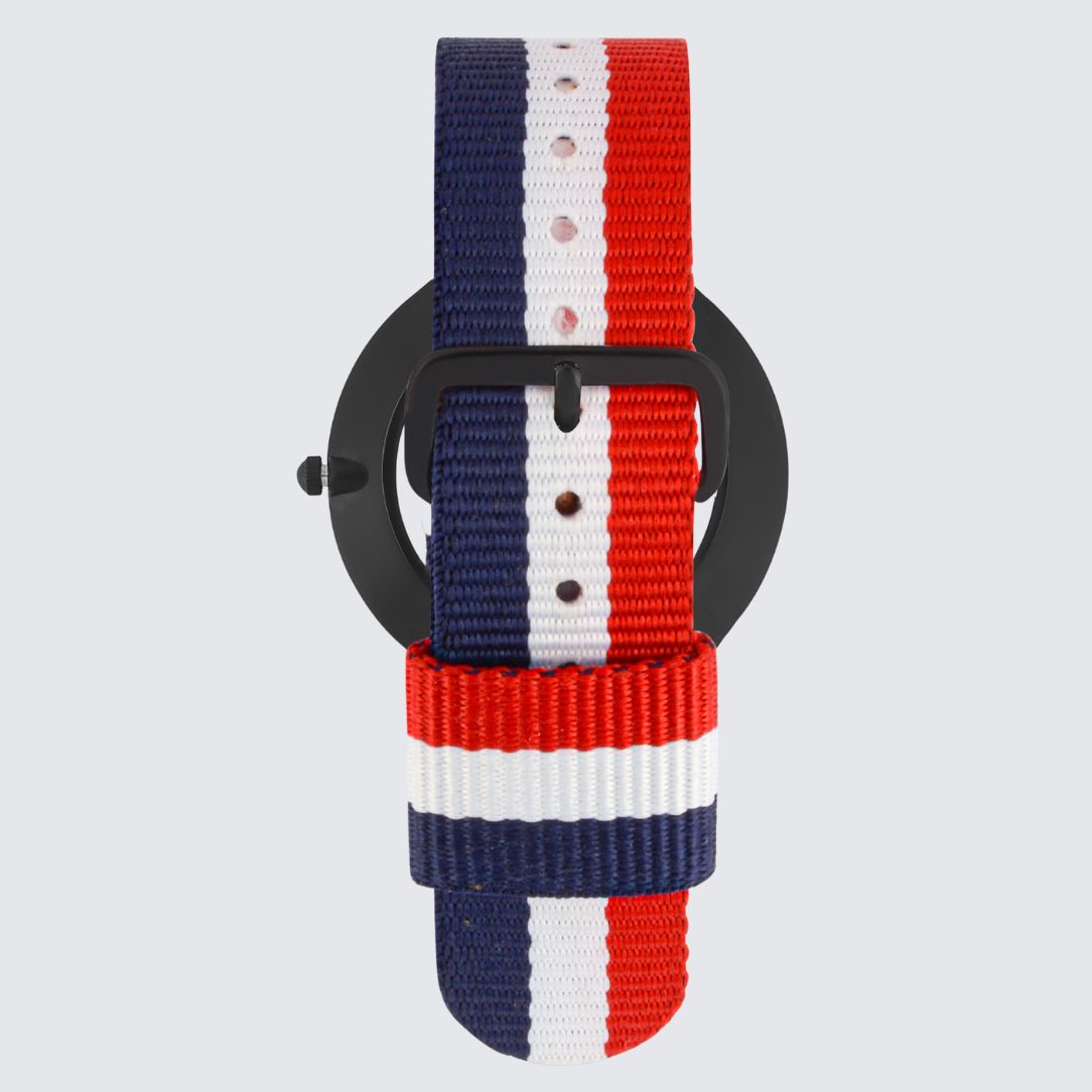 Black Marble Watch With Red, Blue & White Nato Strap I 40 MM