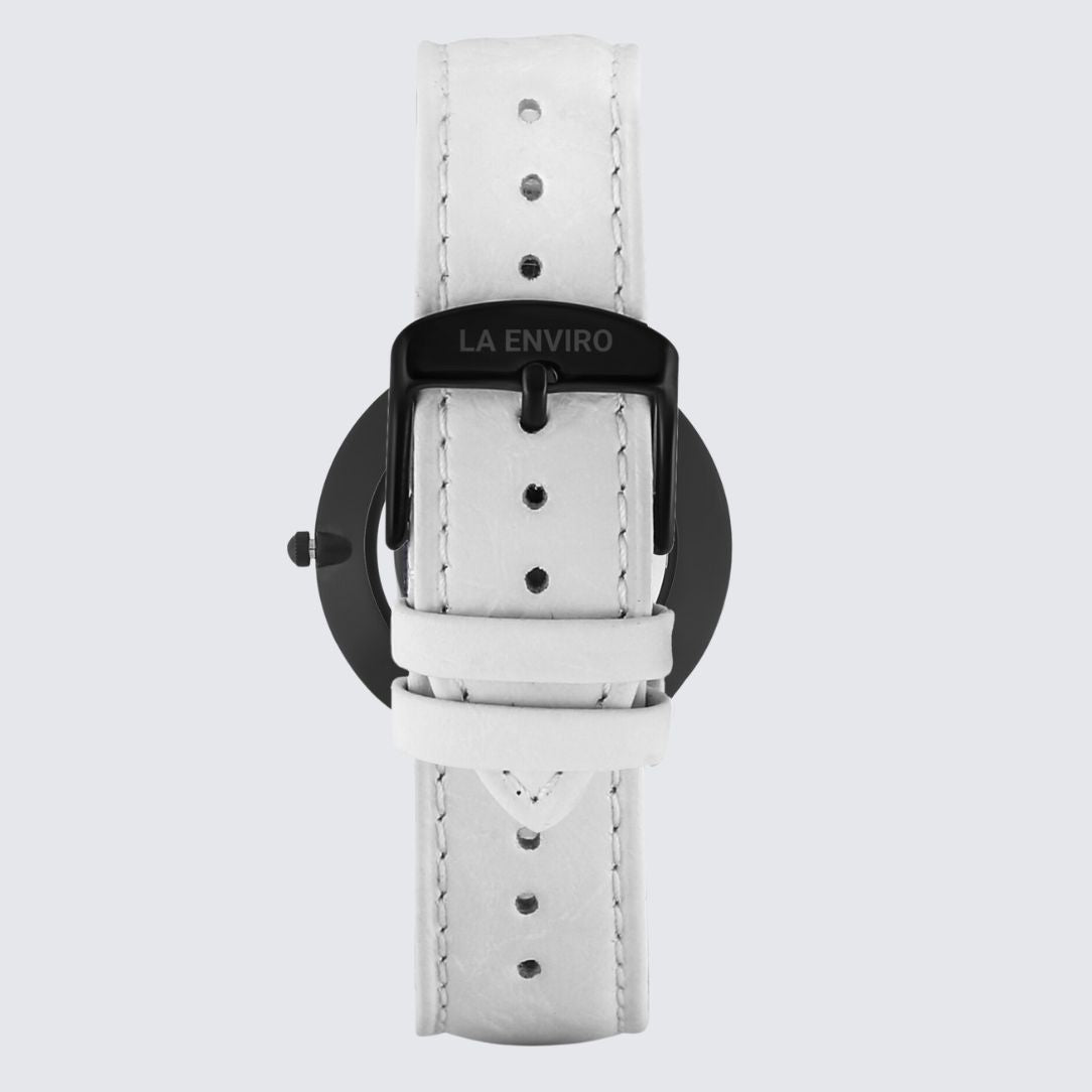 Black Marble Watch With White Pineapple Leather Strap I 40 MM