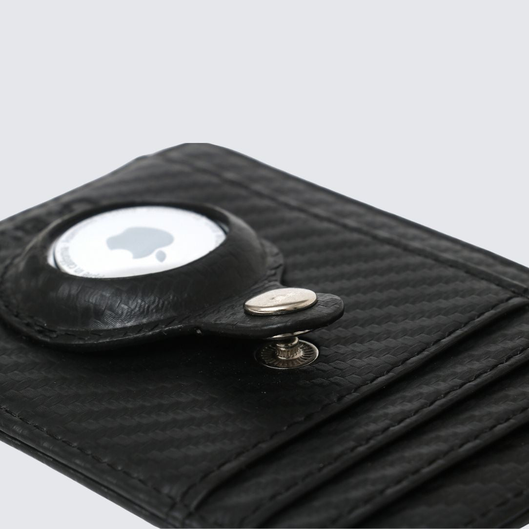 Carbon Black BRADDON Airtag Card Holder 4 card pockets on the front with an airtag pocket