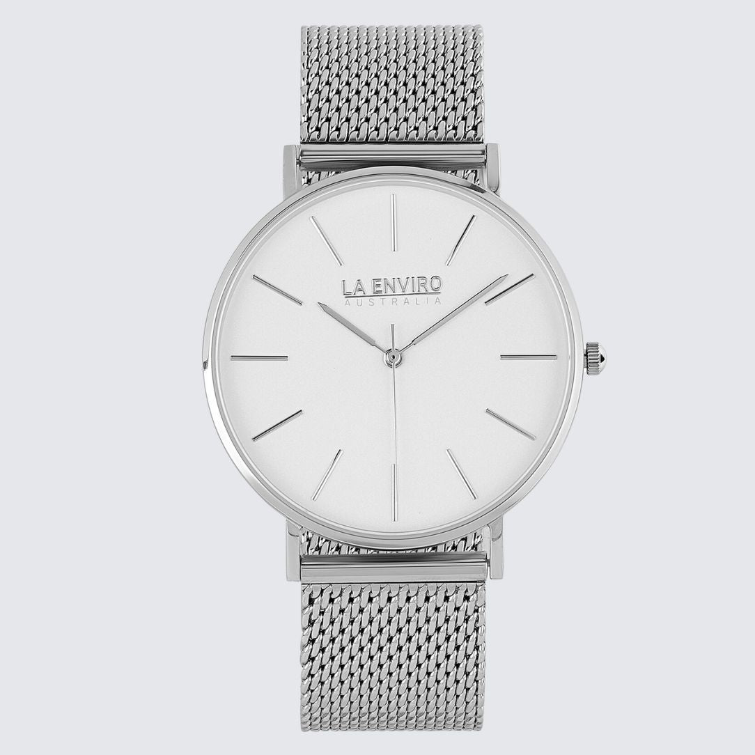 Silver Watch With Silver Mesh Strap I TIERRA 40 MM