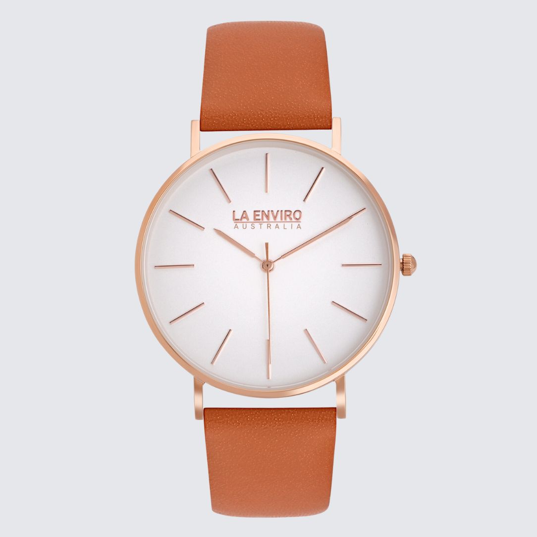 Rose Gold Classic Watch With Tan Strap  I 40 MM